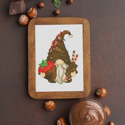 strawberries & chocolate , cross stitch, cross stitch pattern, gnome cross stitch, strawberry cross stitch