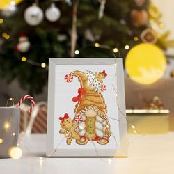 gingerbread girl, cross stitch pattern, gnome cross stitch, christmas cross stitch, christmas embroidery