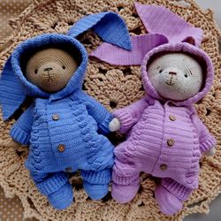 pattern teddy bears, bunny and baby outfits crochet romper and booties. pattern clothes for crochet toys. crochet romper