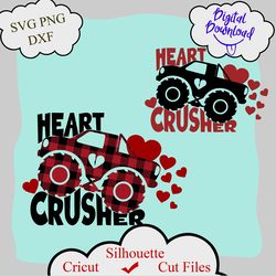 Heart Crusher Svg, Valentines Day Svg, Boy Valentine Svg, Heartbreaker Cut File, Monster Truck Svg, Kids T-Shirt Svg
