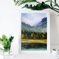 autumn landscape original acrylic painting mini canvas landscape painting small artwork 6 by 9 in