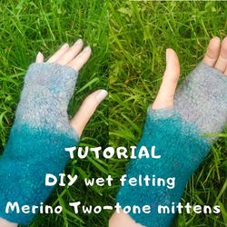 digital diy pattern tutorial wet felted 2-colored mittens (photos and description)