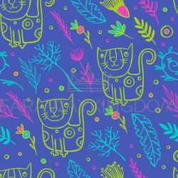 cat pattern floral seamless background vector illustration