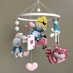 baby girl crib mobile alice in wonderland   nursery decor