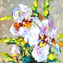 iris painting floral original art impasto oil painting flowers small artwork