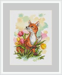 fox cross stitch pattern tulip cross stitch pattern flower cross stitch pattern spring cross stitch pattern