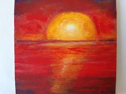 acrylic painting on fiberboard, sunset, landscape.
