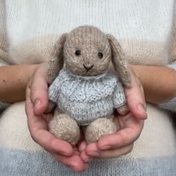 handmade bunny toy, hand knitted plush bunny