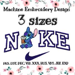 nike embroidery design. lillo and stitch. stitch with coffee