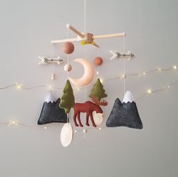 woodland moose mobile. forest nursery mobile. crib mobile boy. adventure nursery. woodland nursery decor