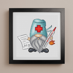 doctor gnome cross stitch pattern pdf, medical cross stitch, medical gnome, gnome embroidery, funny cross stitch