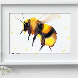 Watercolor bumblebee painting drawing watercolour bees painting art by Anne Gorywine