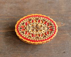 wooden red box, birch bark handcarved oval box, earrings & necklace storage, jewelry organizer, gift for her