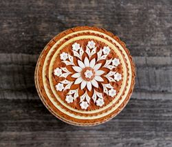 wooden jewelry box, round birch bark box, earrings & necklace storage, gift for her