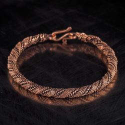 Narrow wire wrapped pure copper bracelet for him or her Stranded wire bangle 7th Anniversary gift Unique artisan jewelry