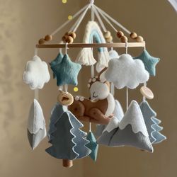 nursery mobile crib, baby mobile deer, woodland mobile felt, baby shower gift, baby girl mobile, baby boy mobile