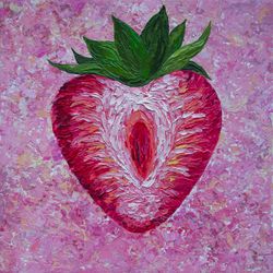 fruit oil painting on cardboard strawberries