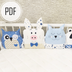 animal pillow sewing pattern,4 in1, animal crib bumpers diy, crib bumper pattern, cot toy pattern, cot bumper pattern
