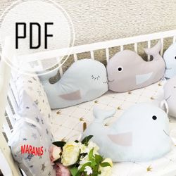 bumper pillow for crib pattern,2 in 1, crib bumper cushion pattern, cot pillow pattern, crib pillow set diy