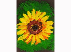 sunflower oil painting tiny flower original art small floral artwork abstract impasto art 8x6'' by nataly mak