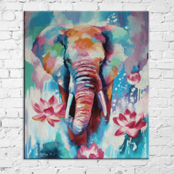 elephant painting animals original art canvas wall art elephant oil artwork colorful modern art safari art wall decor