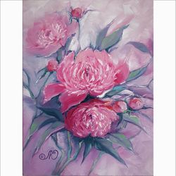 peony painting floral original art bouquet artwork flowers canvas oil painting