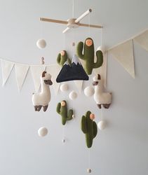 baby crib mobile. llama and cactus nursery. boho baby mobile. nursery decor girl. llama baby shower gift. llama mobile