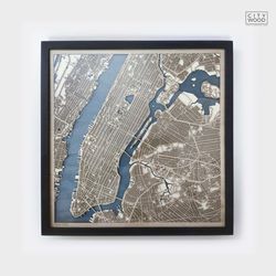 new york wooden map - laser engraved