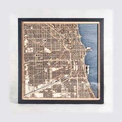 chicago wooden map - laser engraved