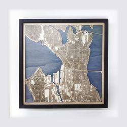 seattle wooden map - laser engraved