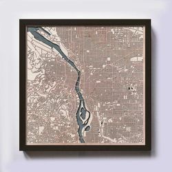 portland wooden map - laser engraved