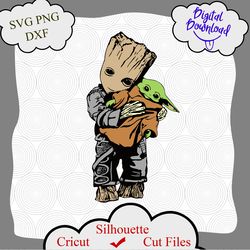 baby groot hug baby yoda svg, baby groot svg, baby yoda svg, star wars the mandalorian, galaxys edge, svg files for cric