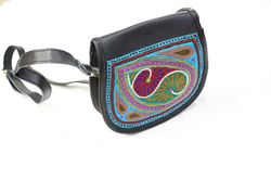 pure leather indian kashida embroidery sling bag