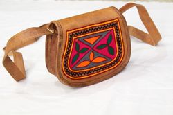 pure leather indian kashida embroidery sling bag