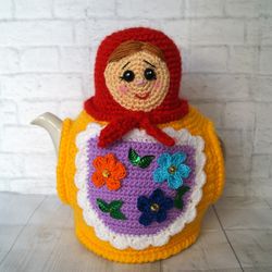 matryoshka tea cosy, tea cozy matryoshka, crochet tea cosy, crochet matryoshka doll, tea cozy, teapot cozy, knitted tea