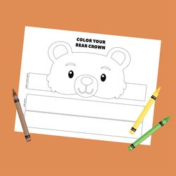 coloring bear crown - instant download