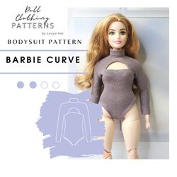 bodysuit sewing pattern for barbie curve doll, clothing sewing pattern, handmade doll clothes