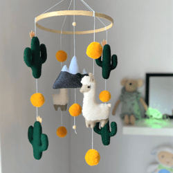 llama nursery decor. crid mobile girl. llama and cactus. boho baby mobile. nursery decor girl. baby shower gift.