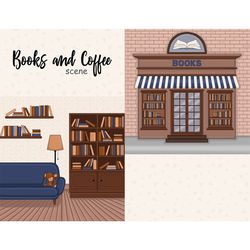 library interior illustration | living room clipart