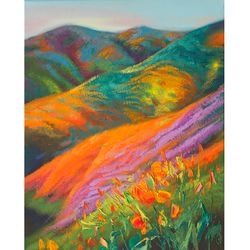 poppy painting california original art national park artwork landscape wall art impasto oil painting 16 by 20 inches