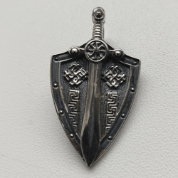 scandinavian rune from oxidized silver male pendant rune 925 pendant shield and sword rune pendant gothic jewelery