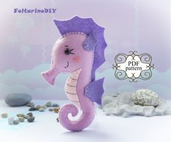 felt seahorse pattern, sea creatures, felt sea animals pattern, pdf felt pattern, felt sewing pattern