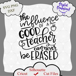 the influence of a good teacher can never be erased svg cut file, school svg, teacher svg, teacher gift svg, png shirt