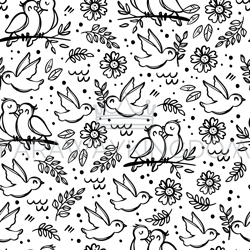 coloring with birds seamless pattern vector illustration for fabric