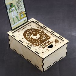 handmade  moon tarot  box with slot for card of the day, box for tarot cards, crystal storage box, witch trinket box