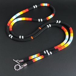 native american beaded necklace black jewelry for women, anniversary gift for grandma, aboriginal totem