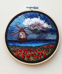 embroidered picture "old mill"