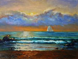 sailboat painting oil seascape original art artwork impasto canvas art