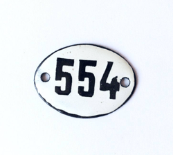 apartment door number sign 554 - vintage small white black address plate