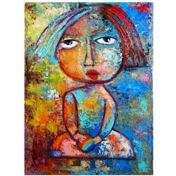 abstract girl painting oil woman original art artwork impasto canvas art